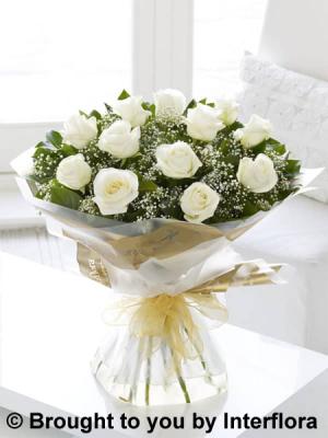 Elegant White Rose Hand-Tied Bouquet