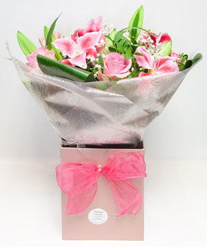 Valentine's Pink Rose & Lilly Hand-tied Bouquet