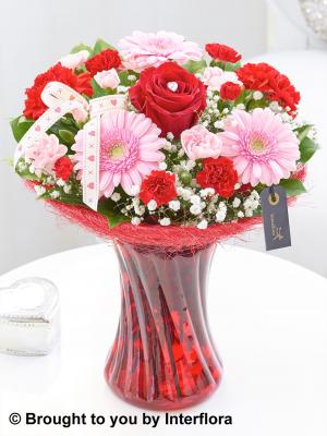 Valentine's Pink & Red Perfect gift vase included