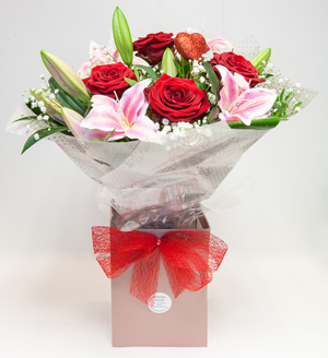 Valentine's Red Rose & Lily Hand-tied