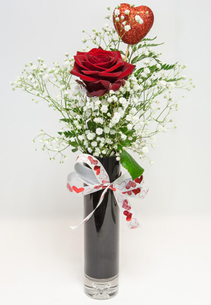 Valentine's Single Rose In Vase
